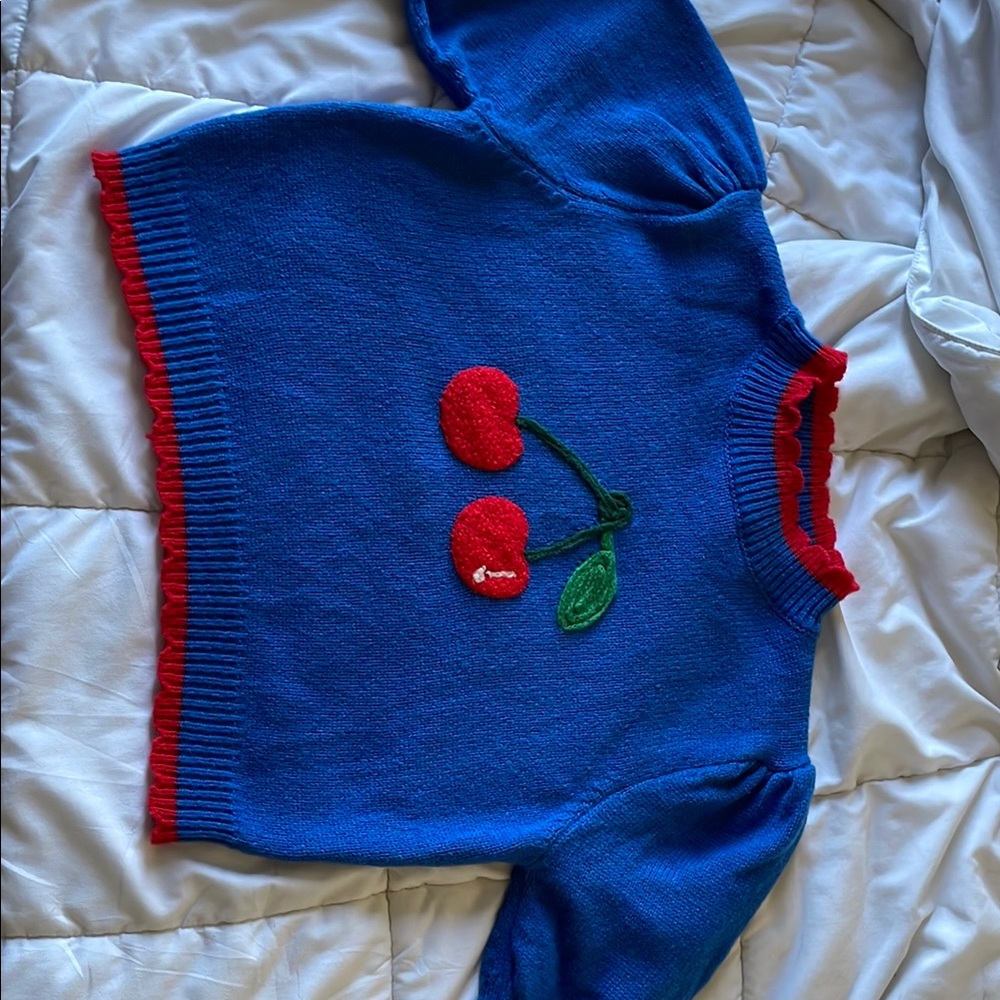 Blue Sweater with Cherry Design